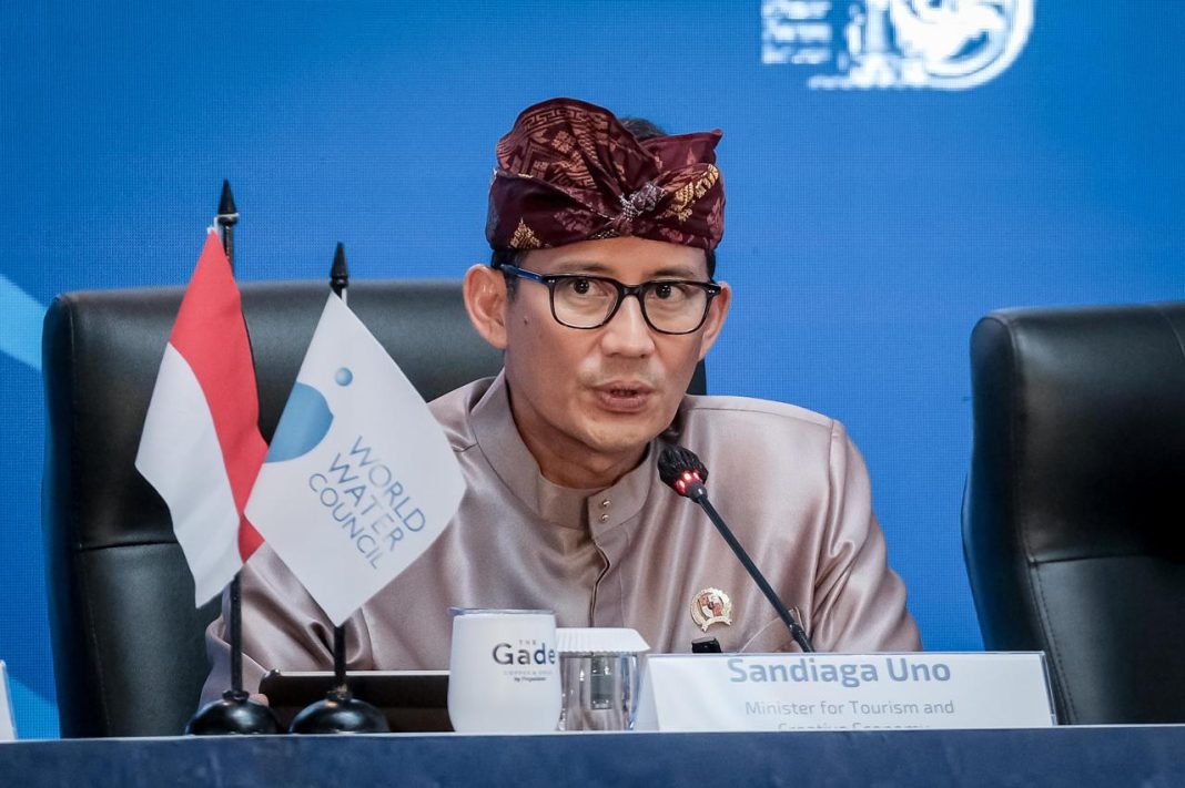 Menparekraf Sandiaga Uno dalam press conference world water forum ke 10 di bali nusa dua convention centre