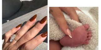 foto jari hailey mengenakan cincin dan foto kaki anak yang baru lahir