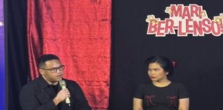 hafez gumay (kiri) dan musisi lousie monique (kanan) saat menjadi pembicara di acara diskusi tentang hak cipta karya musik di kawasan senen, jakarta pusat, s