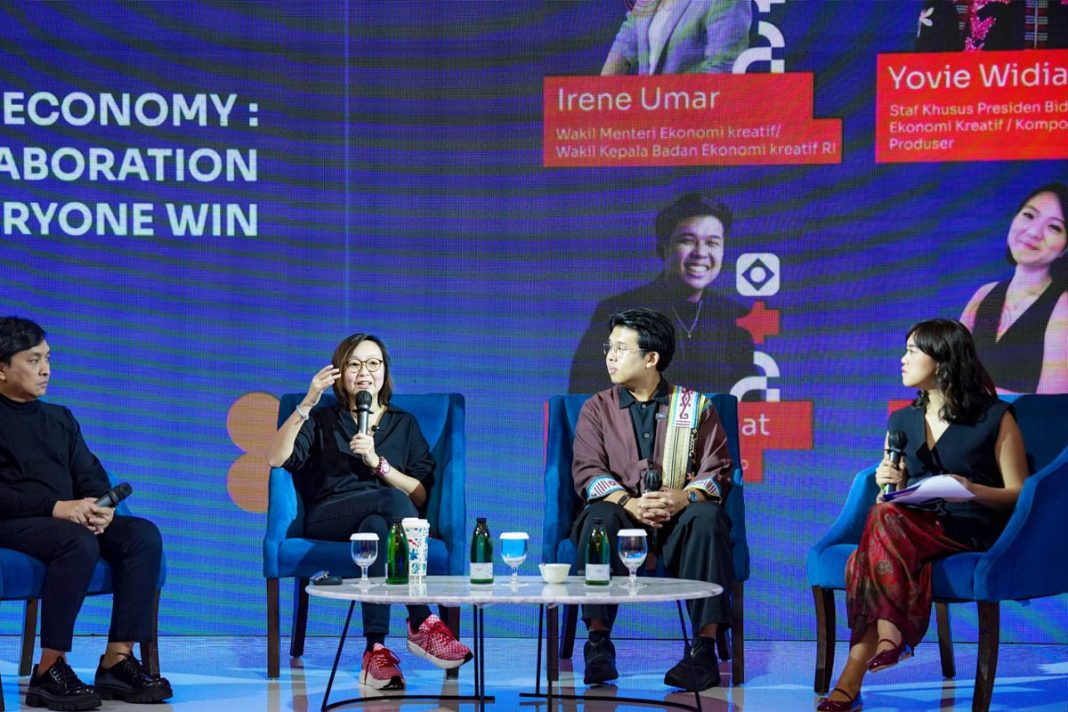 yovie widianto dan irene umar irene umar, menjadi panelis dalam bangkit fest 2025 di mangkuluhur artotel suites, jakarta