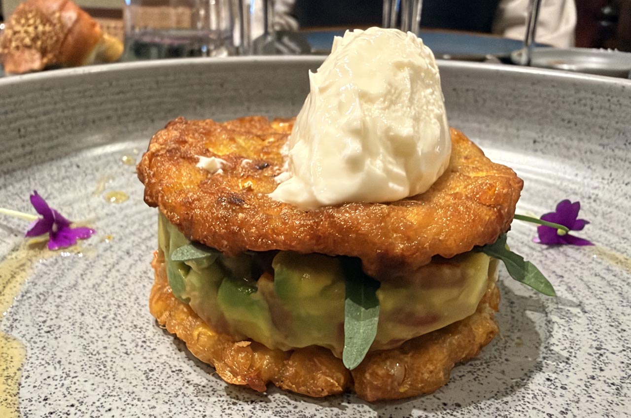 Golden Corn Fritter with Avocado and Tomato Salad